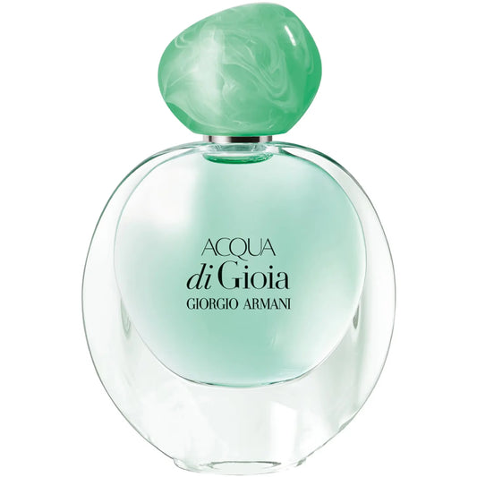 Giorgio Armani Acqua di Gioia Eau de Parfum 50 ml framifrån i rund ljusgrön flaska med grön kork